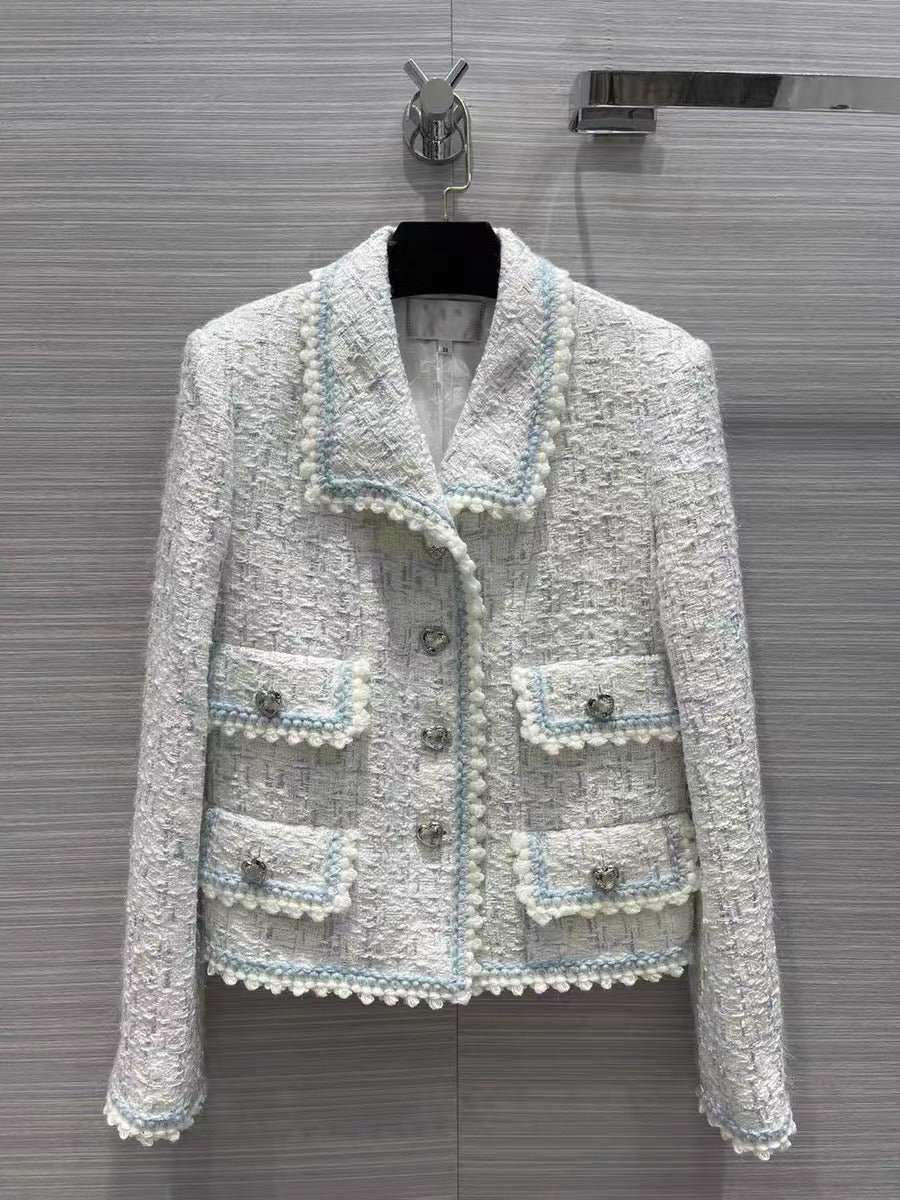 Tenth European station own factory 2023 autumn Xiaoxiangfeng yarn woven soft tweed material short jacket fashionable top