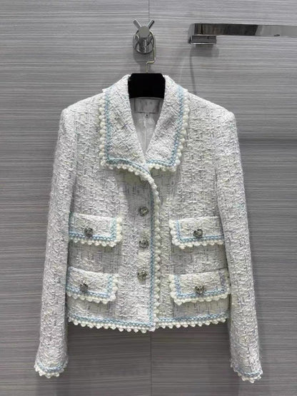 Tenth European station own factory 2023 autumn Xiaoxiangfeng yarn woven soft tweed material short jacket fashionable top