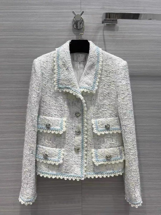 Tenth European station own factory 2023 autumn Xiaoxiangfeng yarn woven soft tweed material short jacket fashionable top