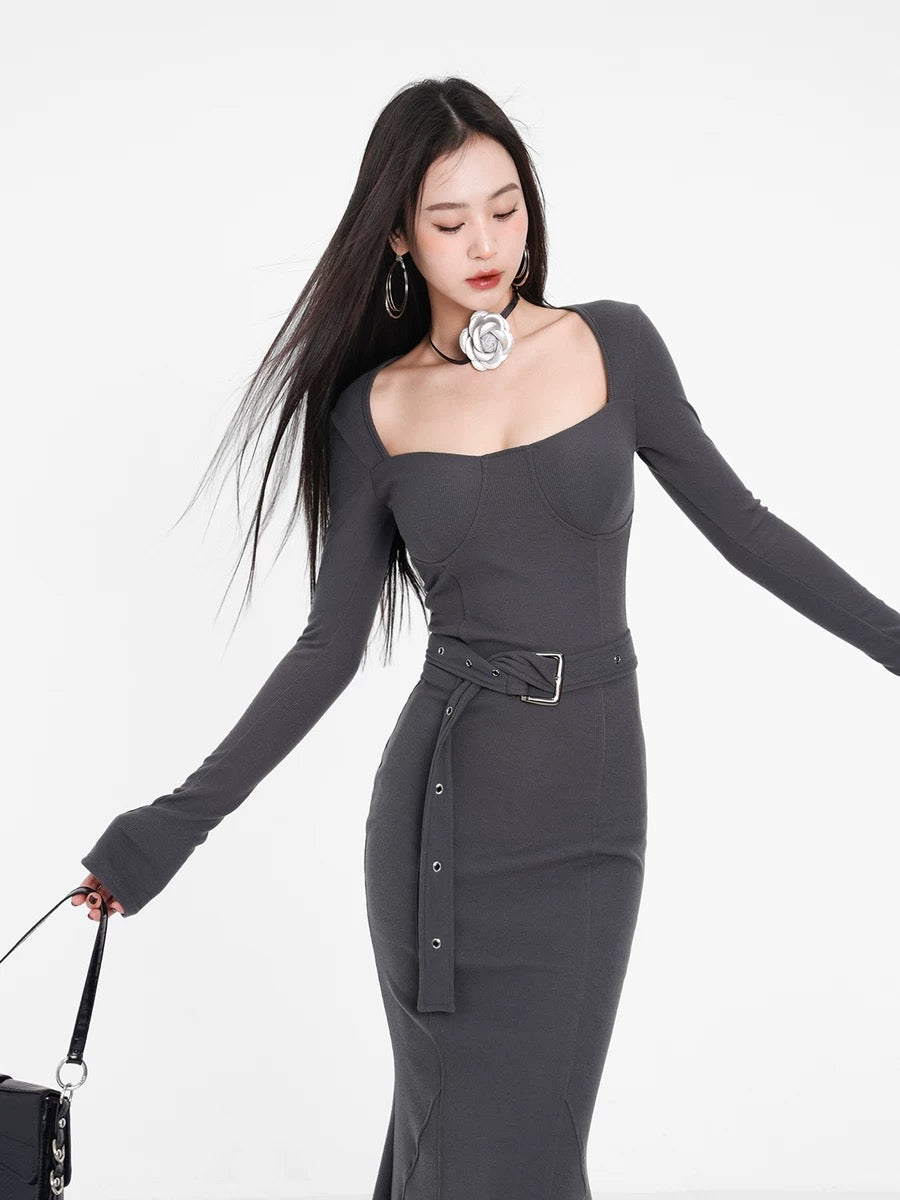 Spring and Autumn Hot Girl Knitted Dress Slim-fitting Bottoming Slimming Tight Sweater Little Mom Fishtail Stepmother Hip Skirt