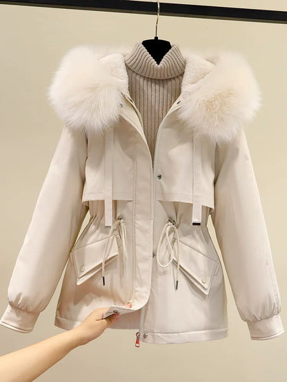 Parker women's cotton-padded jacket 23 winter new style plus velvet thickened cotton-padded jacket Korean style small short down-padded jacket
