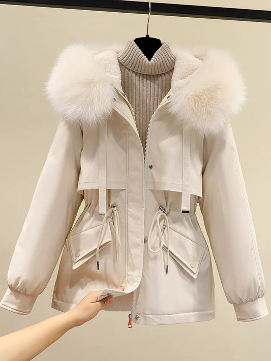 Parker women's cotton-padded jacket 23 winter new style plus velvet thickened cotton-padded jacket Korean style small short down-padded jacket