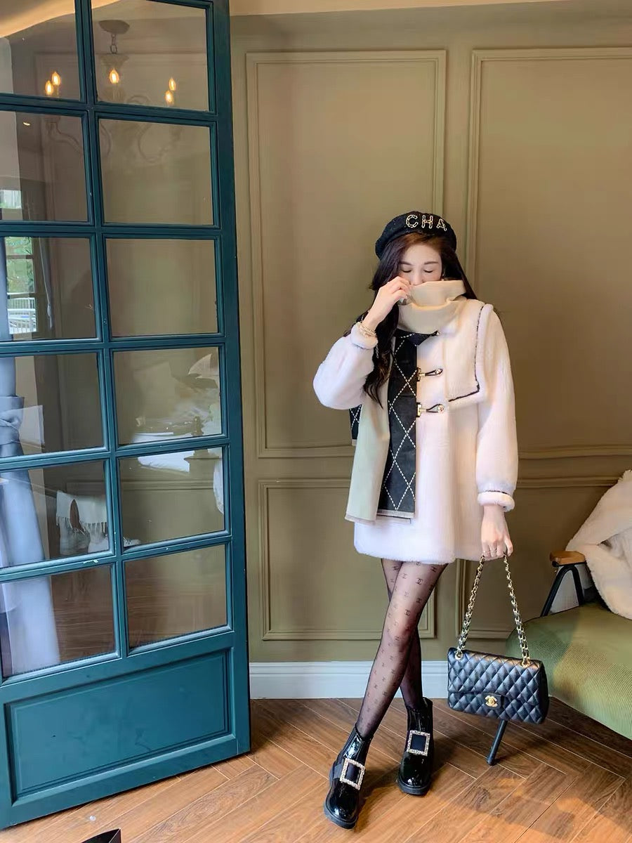 Fish Rabbit's Rabbit Navy Wool Jacket Coat High-end Temperament Warm Mid-Length Jacket Winter Coat