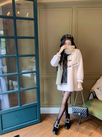 Fish Rabbit's Rabbit Navy Wool Jacket Coat High-end Temperament Warm Mid-Length Jacket Winter Coat