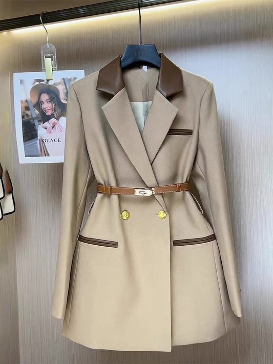 Commuter fried street niche design sense small suit professional wear temperament khaki waist suit jacket female autumn and winter
