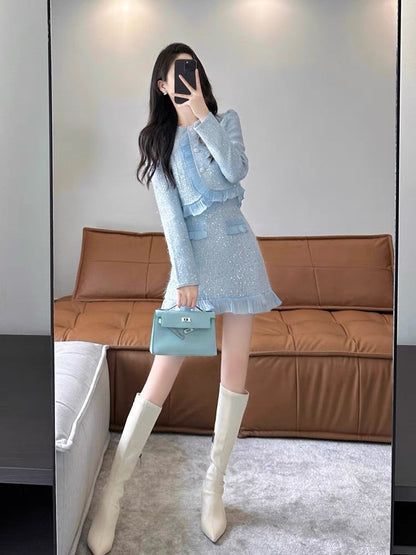 Xiaoxiangfeng suit 2023 new hot style autumn and winter high-end temperament celebrity salt series light mature hip skirt two-piece set (S5551)
