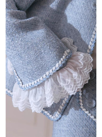 Blue tweed suit jacket professional socialite small fragrance high-end two-piece suit women's 2023 new style