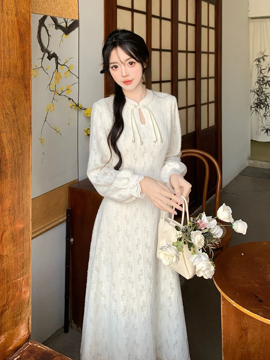 Plus size women's new Chinese style improved ancient style cheongsam dress women's autumn and winter slim lace temperament mid-length dress trendy