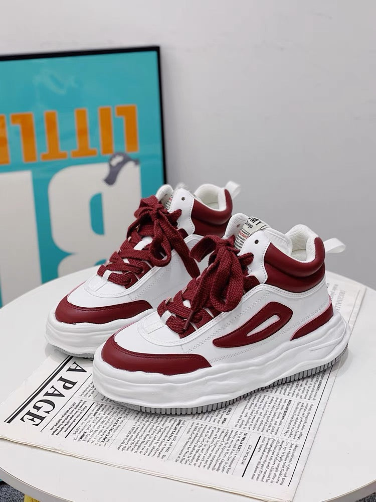 Popular thick-soled high-top shoes for women 2023 autumn new dissolved white shoes casual internet celebrity street dad sneakers