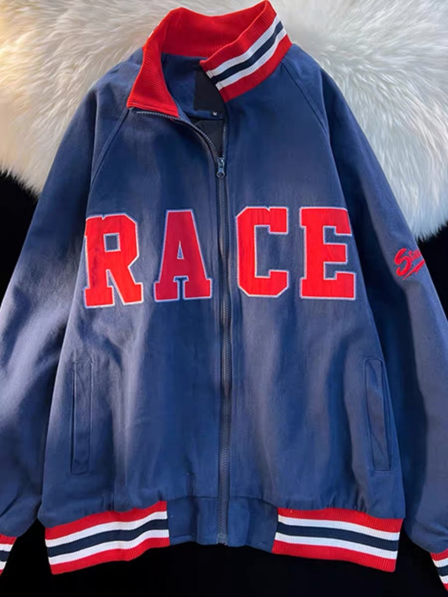 American retro letter contrast color baseball uniform cardigan jacket men and women spring and autumn street trend brand casual jacket tops