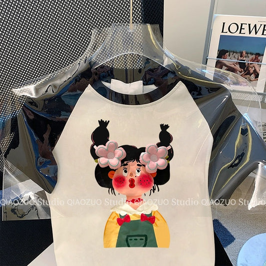 Fun girl's raglan short-sleeved T-shirt for women in summer, unique and chic design, niche and fashionable, age-reducing straight shoulder top