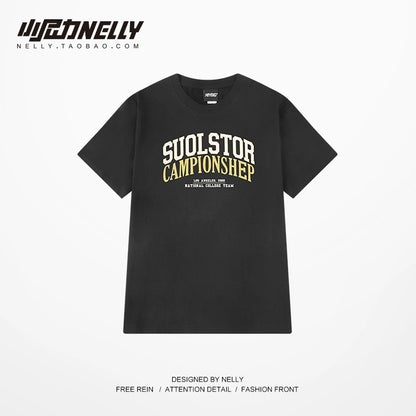 Summer Japanese loose T-shirt men's printed round neck trendy brand ins short-sleeved T-shirt for boys Korean version trendy half-sleeved men's trendy