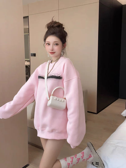 Xiao P Clothes Station mid-length lazy sweatshirt women's thin style high-end super good-looking pullover American retro loose top (T0943)