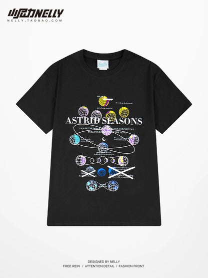 Earth short-sleeved T-shirt for men and women in summer ins Hong Kong style loose clothes 2024 new trend versatile half-sleeved T-shirt trend