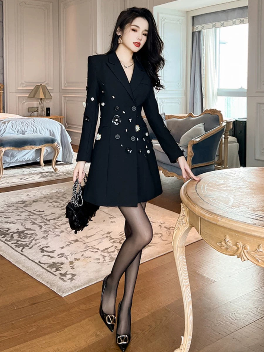 European station black suit dress autumn and winter new women's high-end light luxury high-end Hepburn style slim skirt