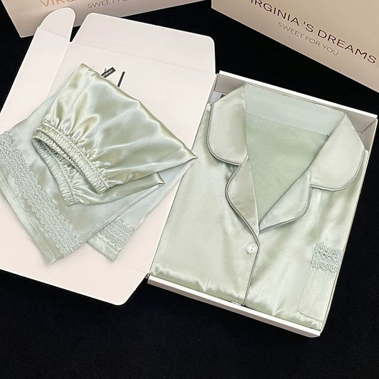 2024 new ice silk pajamas women's short-sleeved summer thin silk can be worn outside home clothes suit spring and summer