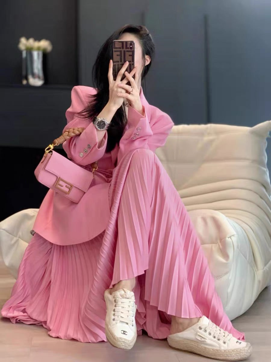 Spring and Autumn new style small fragrance retro fashion high waist slim high-end suit pleated skirt two-piece suit for women (S0950)