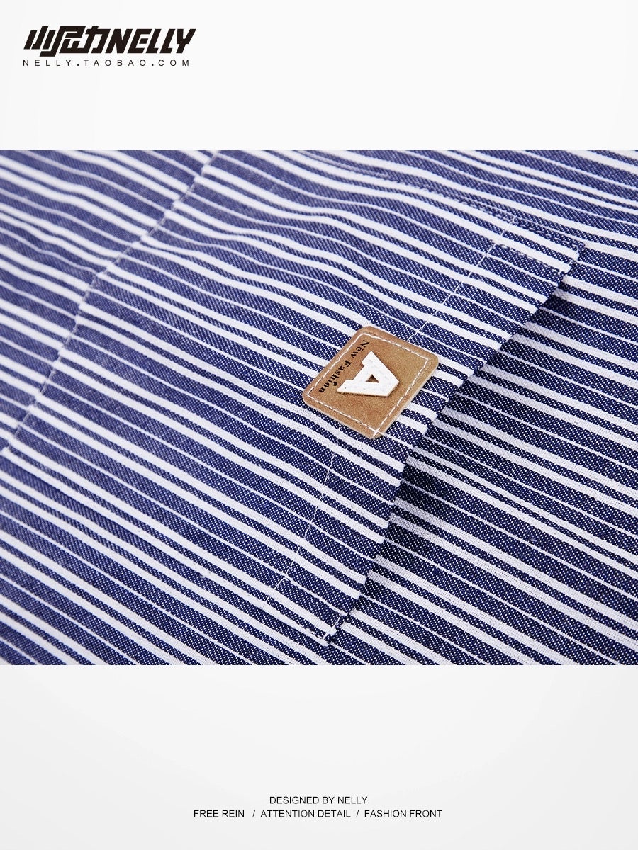 Spring and autumn long-sleeved vertical striped shirt male ruffian handsome casual Hong Kong style high street teenager bf Korean version Japanese yuppie shirt