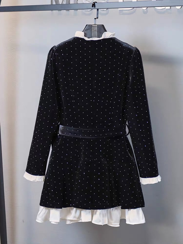 Miss DG ladylike temperament slim little fragrant dress 2023 autumn and winter high-end patchwork waist dress (D0678)