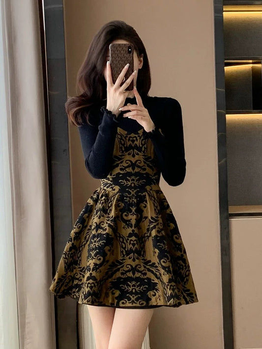 Xiaoxiangfeng dress women's autumn and winter 2023 new French retro waist slimming high-end ladylike skirt
