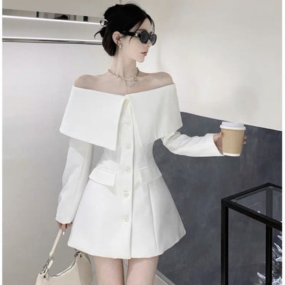 Chic niche design sense celebrity temperament high-end French one-shoulder suit dress spring and summer 2023 new style
