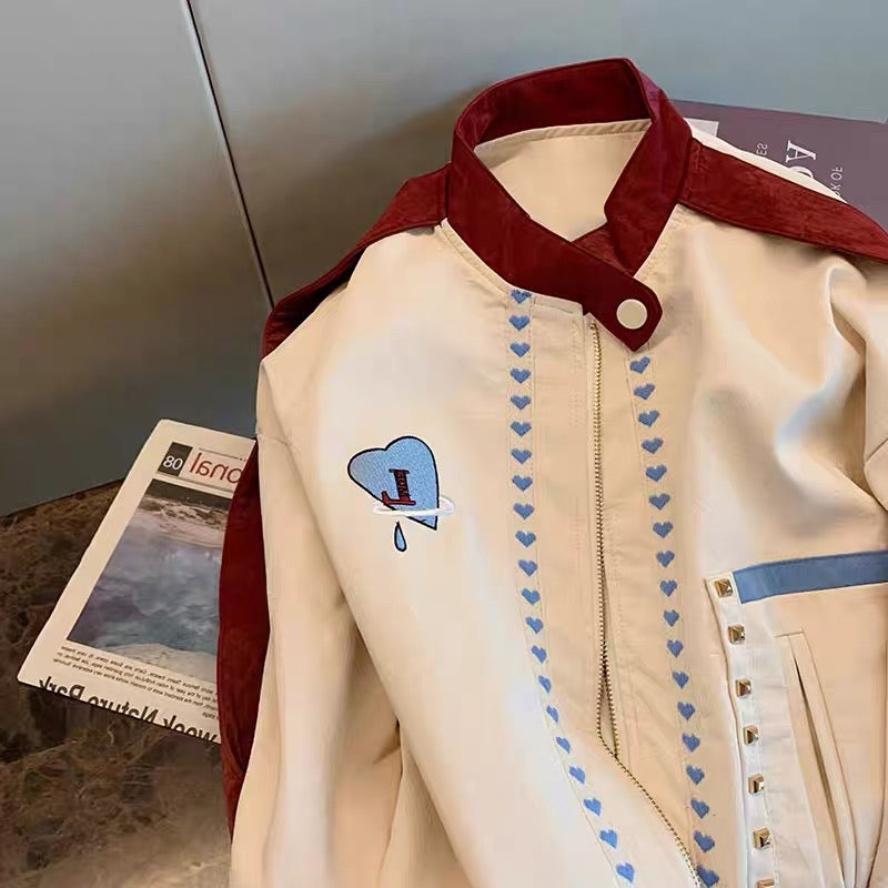 Han Fan's high-level sense of heavy industry hits color stitching baseball uniforms for men and women winter Hong Kong-style chic loose stand-up collar jacket jacket