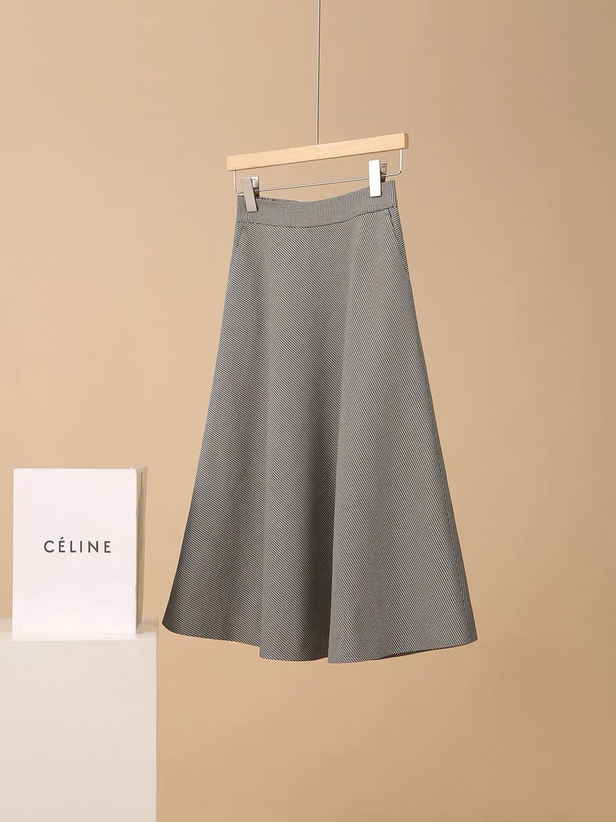[QZE663916FG] Xiaohange retro style Hepburn style big swing houndstooth A-line skirt