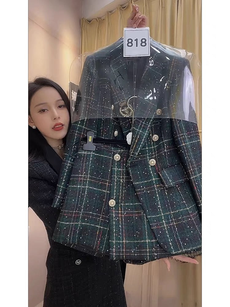 Spring and autumn rich girl's small fragrance suit for women, high-end college style blazer, skirt and pants two-piece set