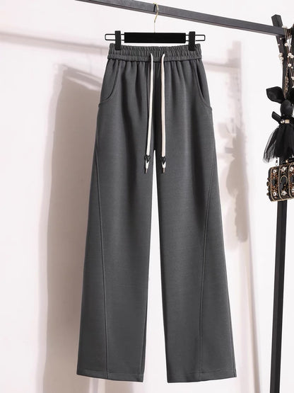 Narrow Banana Pants Women's Autumn 2023 New Elastic Waist Drape Straight Sports Pants Winter Wide Leg Pants