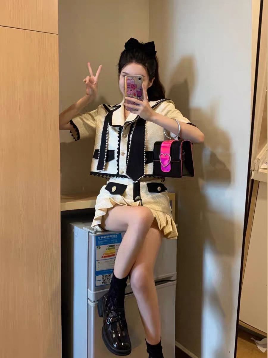 [Favorite Welfare] Xiaoxiangfeng Suit Women's Spring 2023 New Celebrity Foreign Style High-end Skirt Two-piece Set (S039)
