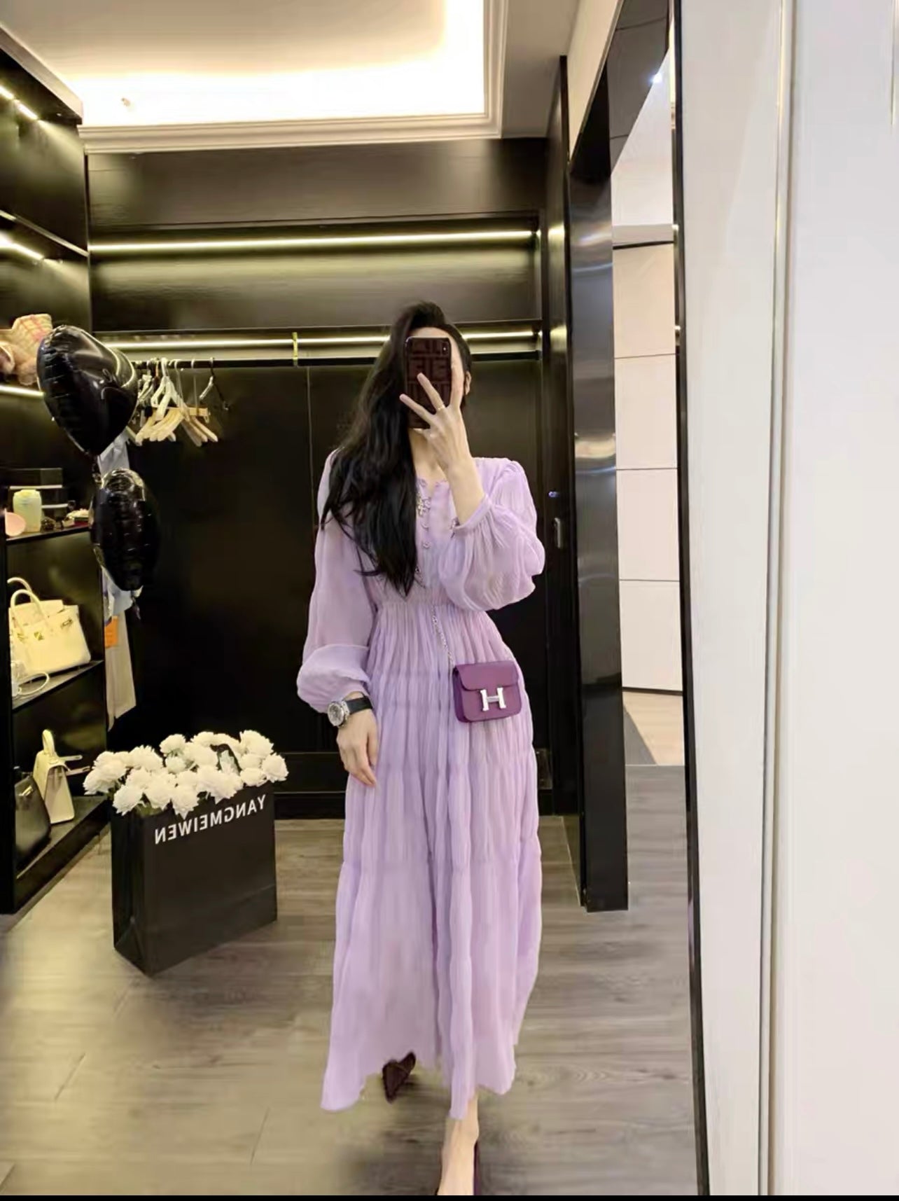 Early autumn women's clothing 2023 new French style sweet and gentle style high-end temperament small long skirt dress for women (S0956)