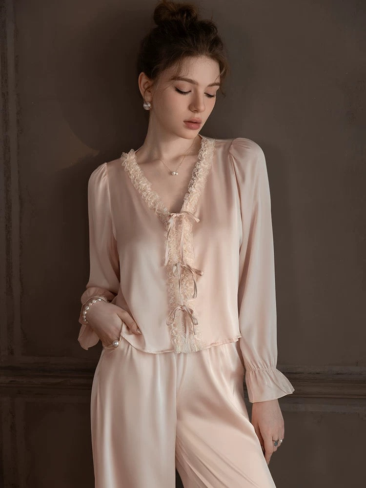 Forced to sell pajamas, silk pajamas for women, French high-end home clothes, mulberry silk long-sleeved trousers suit that can be worn outside