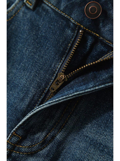 [KZK661919AG] Lengthen your legs, modern retro high-waist stretch cotton wide-leg straight slim jeansは