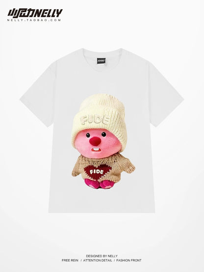 National trendy brand couple cartoon printed short-sleeved 2024 summer new casual youth loose printed T-shirt for men and women