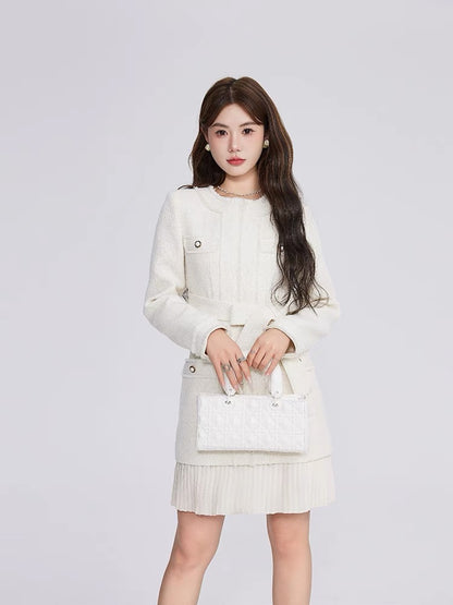Volstagg white small fragrant dress for women autumn high-end splicing fake two-piece French lady style skirt