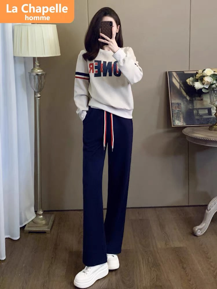 La Chapelle European station casual sports suit for women autumn 2023 new fashion sweatshirt wide-leg pants two-piece set