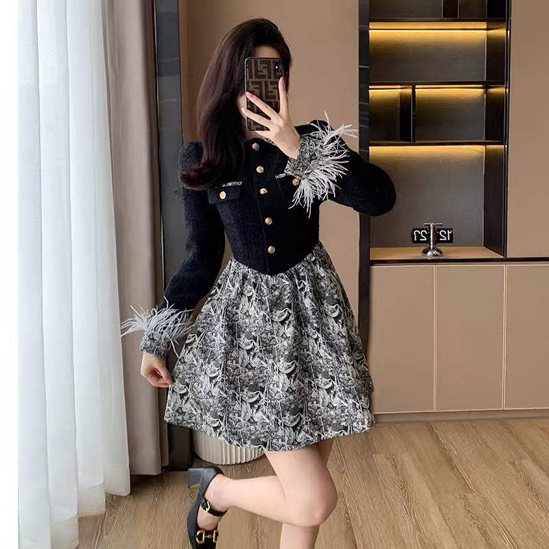 2023 new autumn French black polo dress for small women with cold temperament, unique and chic skirt