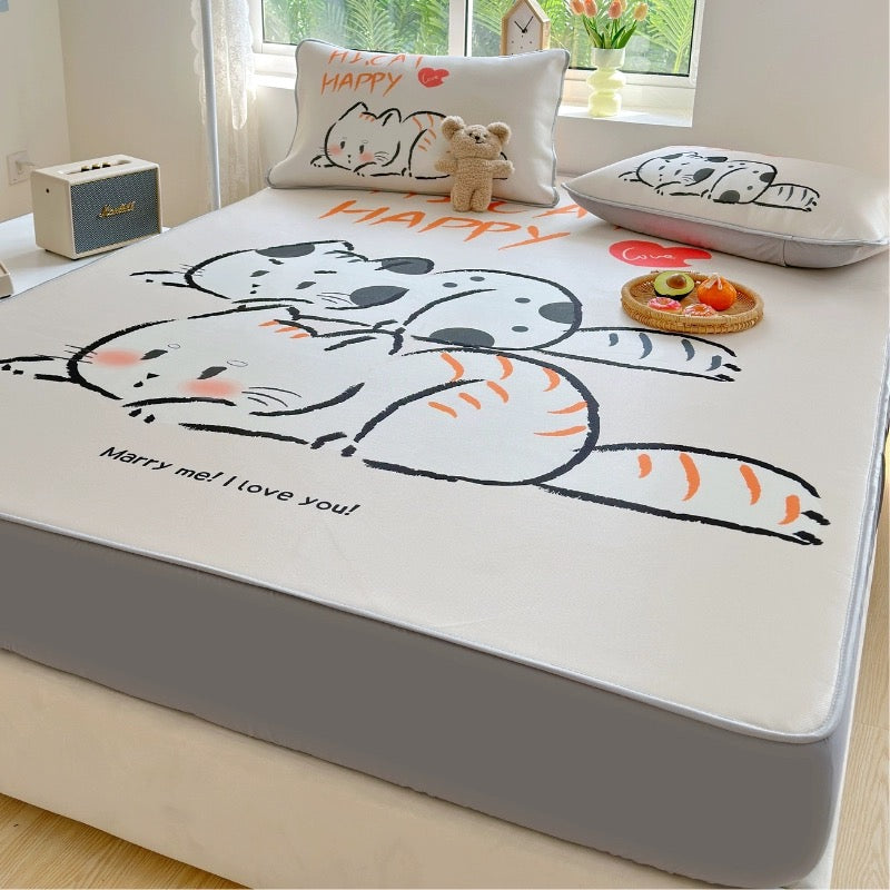 Summer ice silk mat three-piece bed sheet set student dormitory air-conditioning mat home washable foldable soft mat