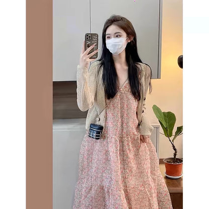 XZOXZO 2024 spring new women's French floral dress design niche sweet two-piece set D691