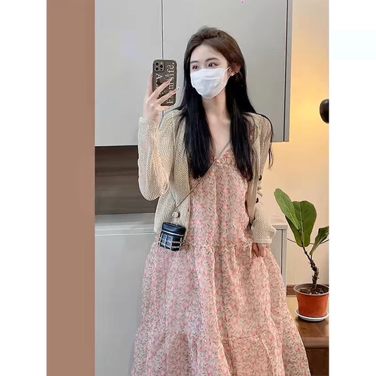 XZOXZO 2024 spring new women's French floral dress design niche sweet two-piece set D691