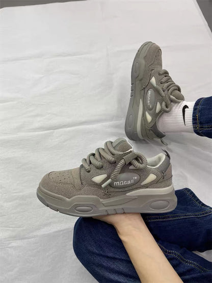 National trend thick-soled suede gray bread shoes niche design couple chic sports shoes men and women street trend sneakers