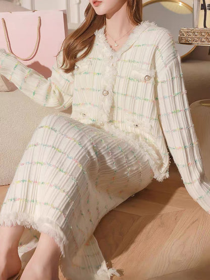 Zhang Xinzi [Butter Dirty] Autumn suit for women with breast style autumn and winter new knitted skirt two-piece set