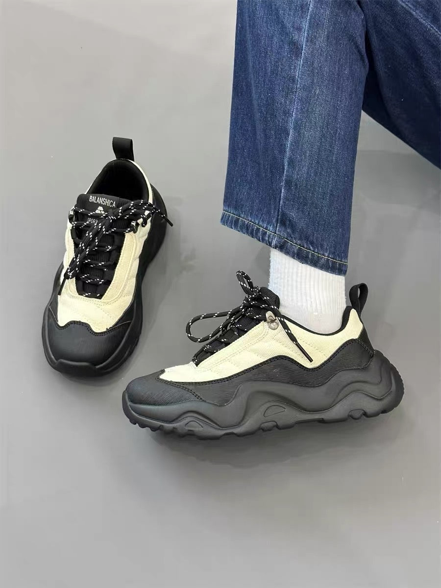 Trendy brand lightweight running shoes, niche chic splicing design, thick-soled canvas sneakers, breathable and versatile hiking shoes