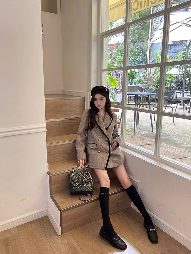 OKMA college style suit woolen jacket for women Qiu Mailard wears high-end temperament casual loose top