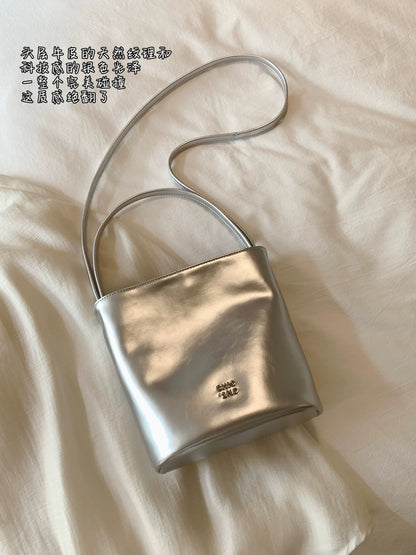 Nanfeng Chio2nd soda bubble genuine leather cowhide bucket bag female summer stylish small bag handbag messenger bag