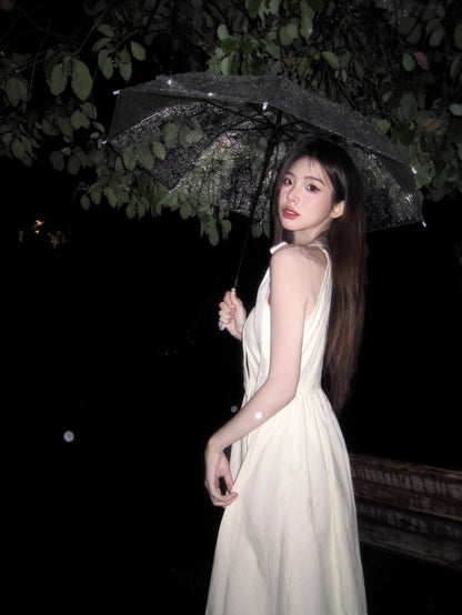 French tea break halter neck lace dress for women summer waist slimming lace temperament gentle style sleeveless vest long dress