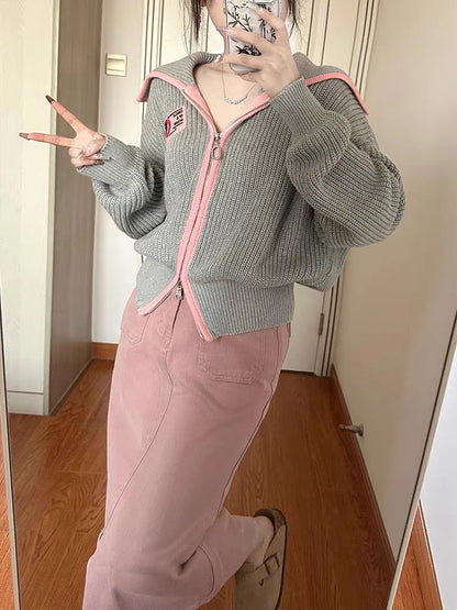Milk fufu sweet wear a whole set of sweater coat large lapel cardigan skirt slimming two-piece suit autumn and winter