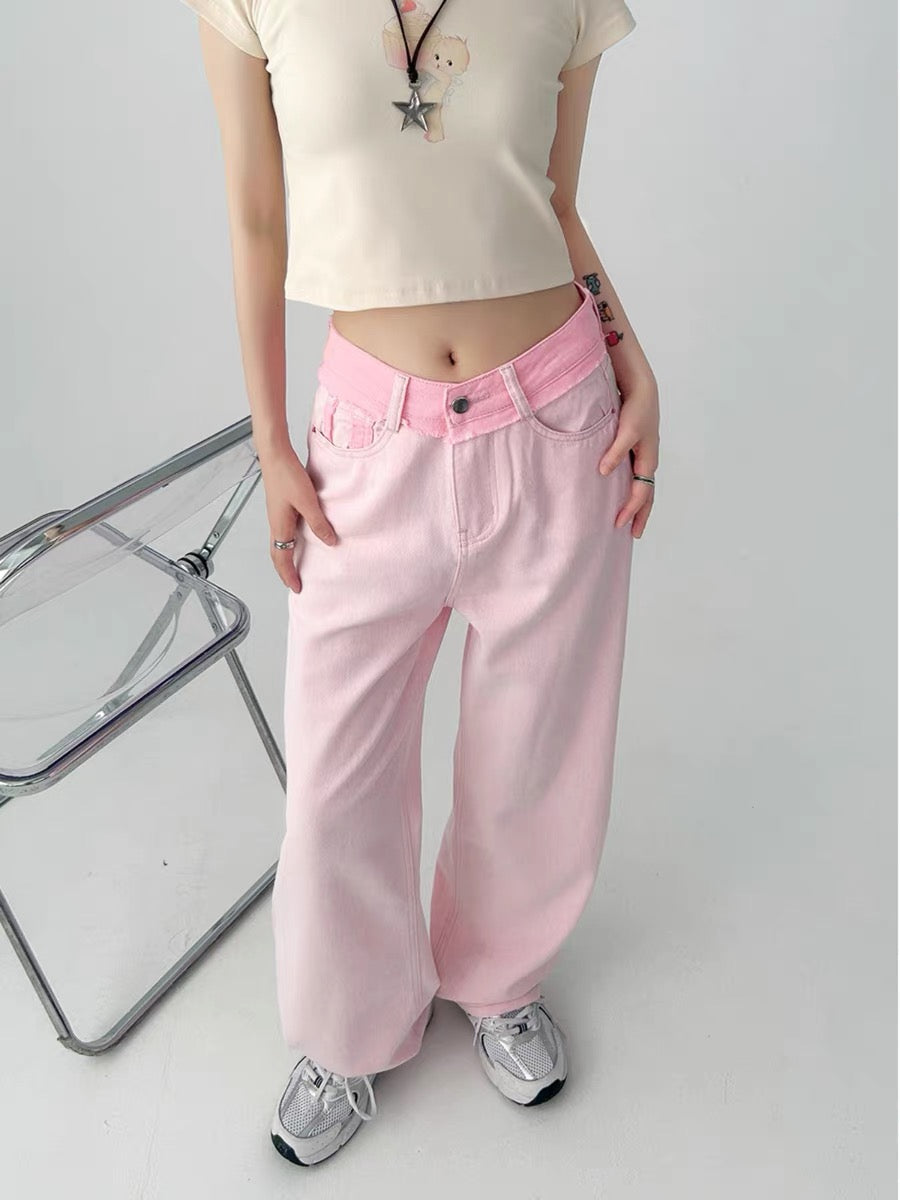Plus size fat MM jeans women's autumn American retro high-waisted trousers wide-legged loose slimming pear-shaped body pants A3365