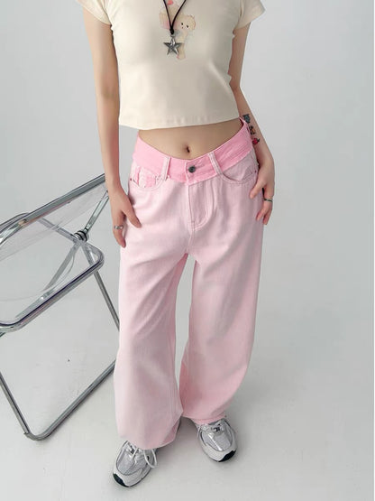 Plus size fat MM jeans women's autumn American retro high-waisted trousers wide-legged loose slimming pear-shaped body pants A3365