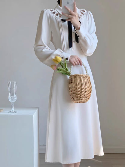 Autumn women's clothing 2023 new high-end light luxury retro waist slimming temperament age-reducing fairy early autumn dress